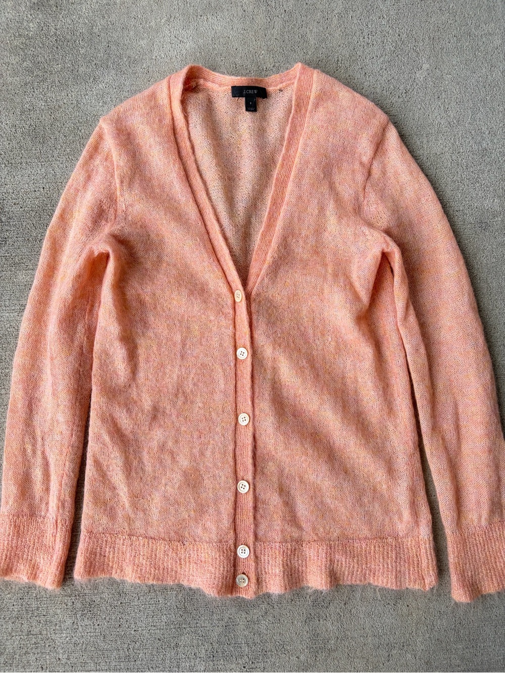 J.Crew kid mohair orange pink fluffy cardigan sweater knit jumper